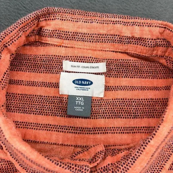 Old Navy Camp Shirt Men's XXL Peach Linen Blend Slim Fit Short Sleeve Breathable - Picture 3 of 7